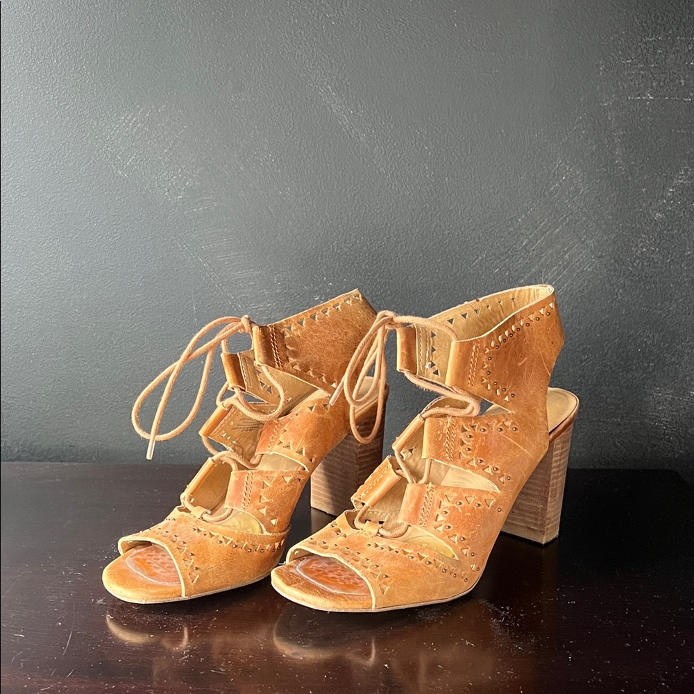 Lucky Brand Brown Lace-Up Block Heel Sandals